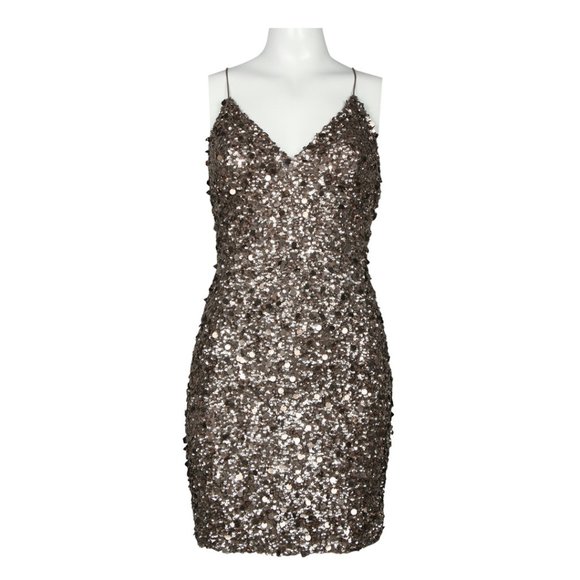Gunmetal Silver Sequin Cocktail Dress (041860270 - Picture 1 of 4